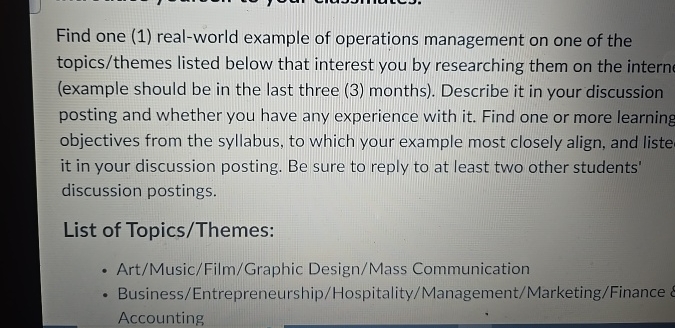  Find one (1) real-world example of operations management on one of