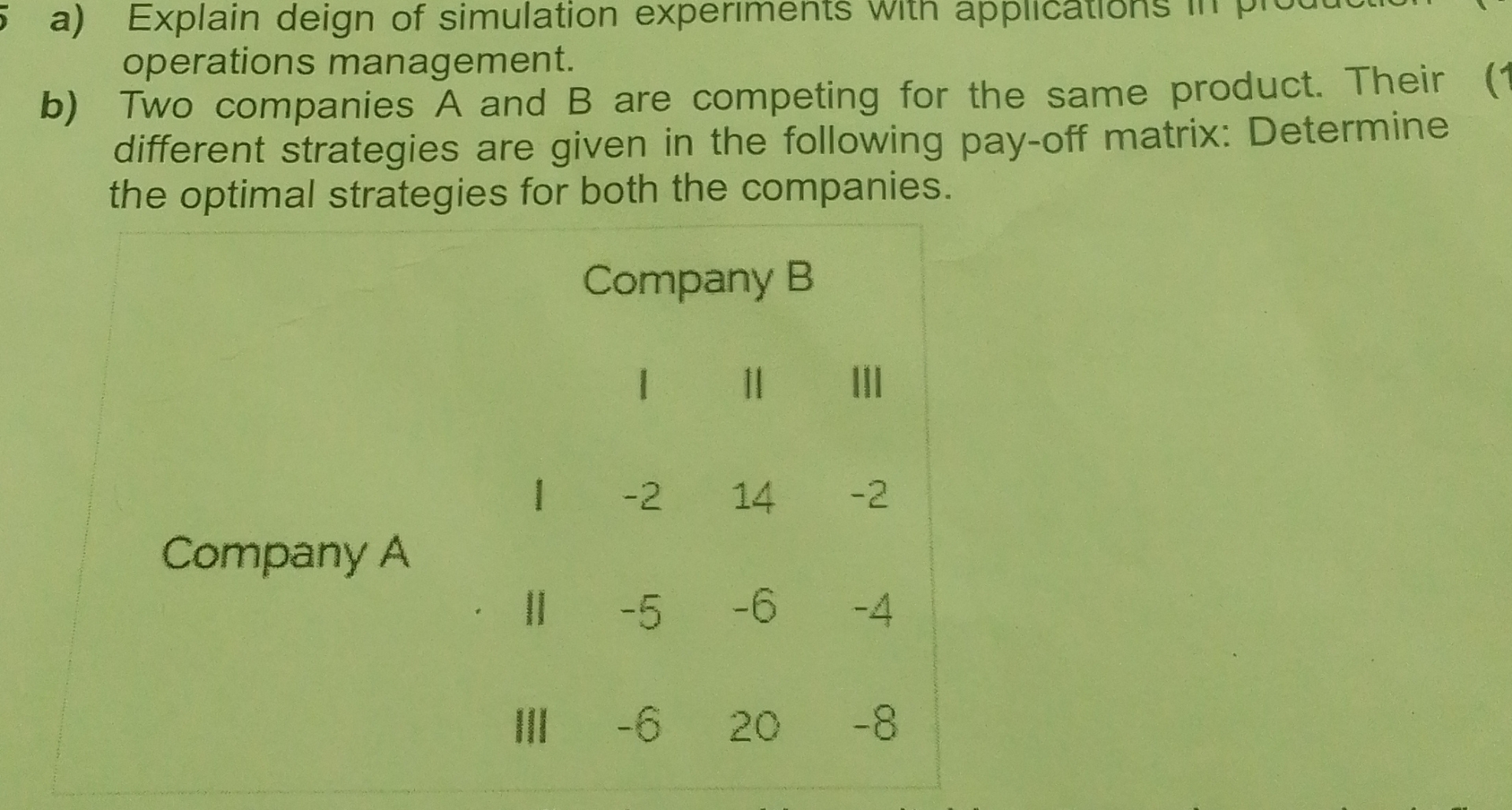  a) Explain deign of simulation experiments with applications operations management. b)