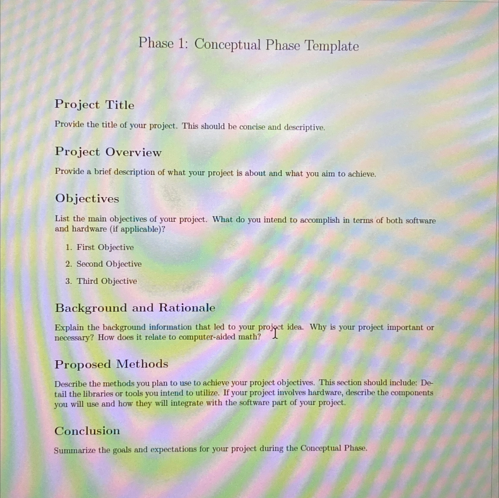  Phase 1: Conceptual Phase Template Project Title Provide the title of
