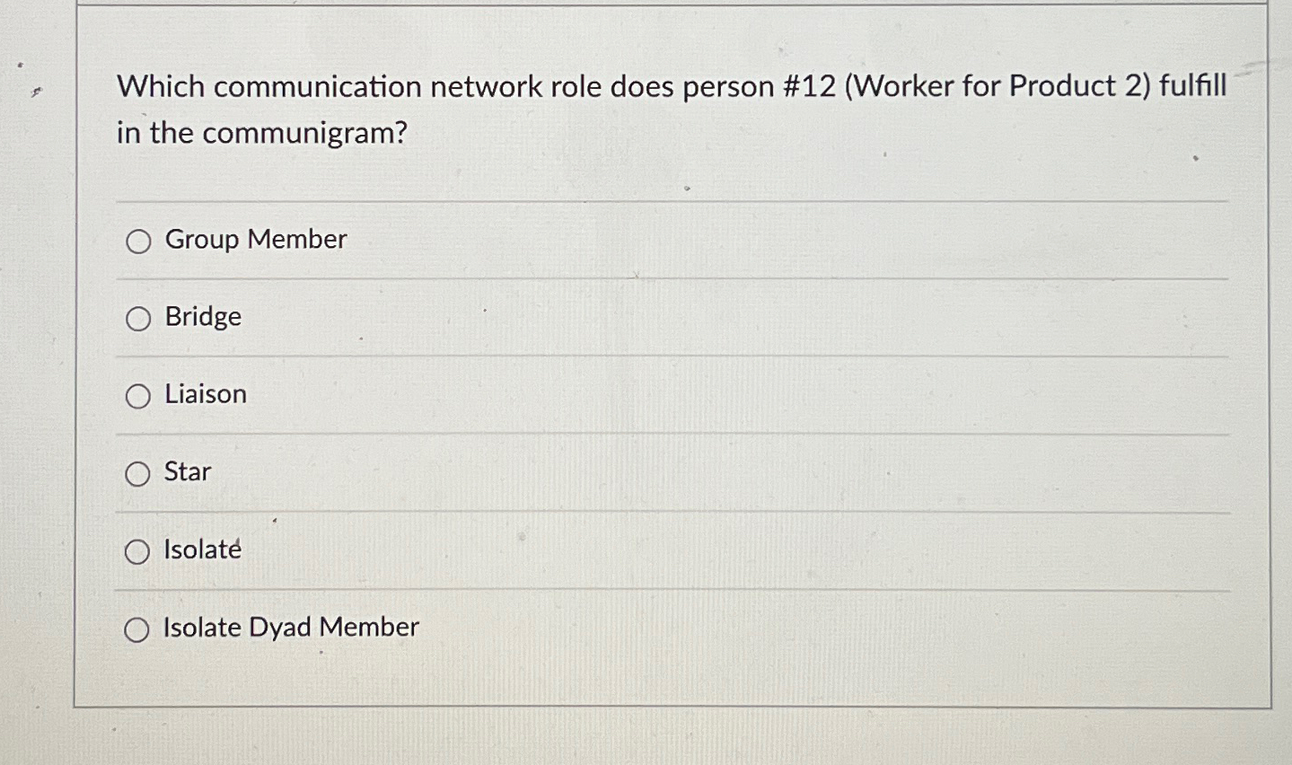  Which communication network role does person #12(Worker for Product 2) fulfill