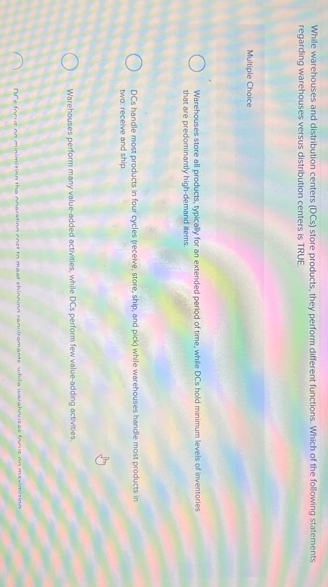  While warehouses and distribution centers (DCs) store products, they perform different