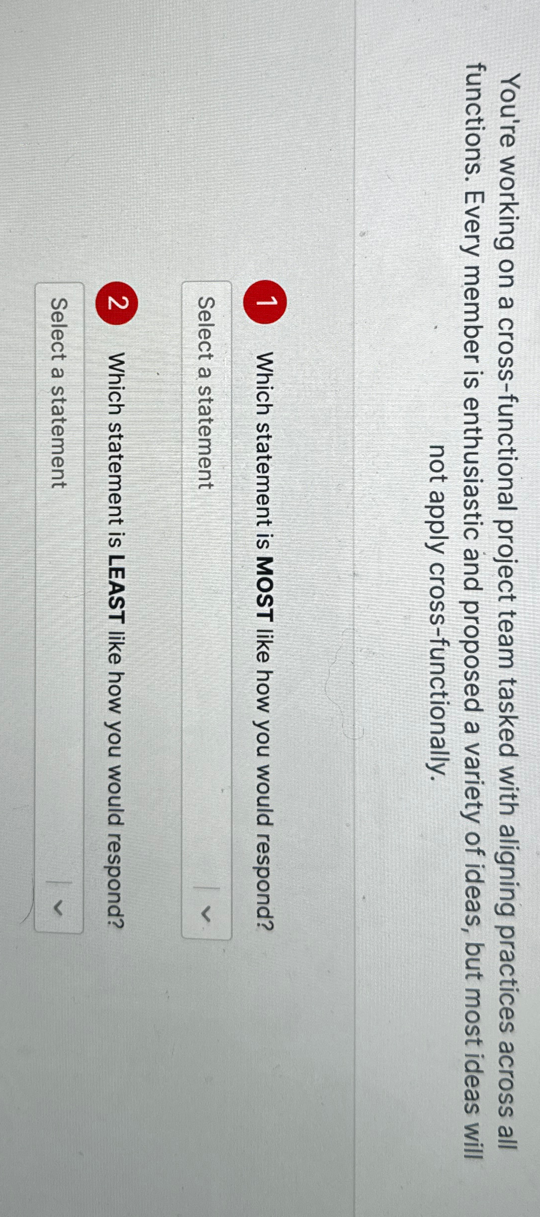  You're working on a cross-functional project team tasked with aligning practices