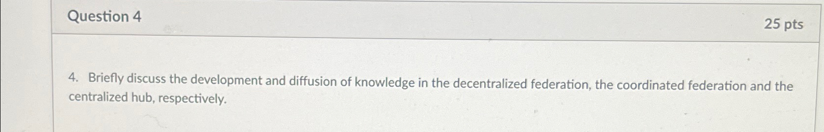  Question 4 25 pts 4. Briefly discuss the development and diffusion