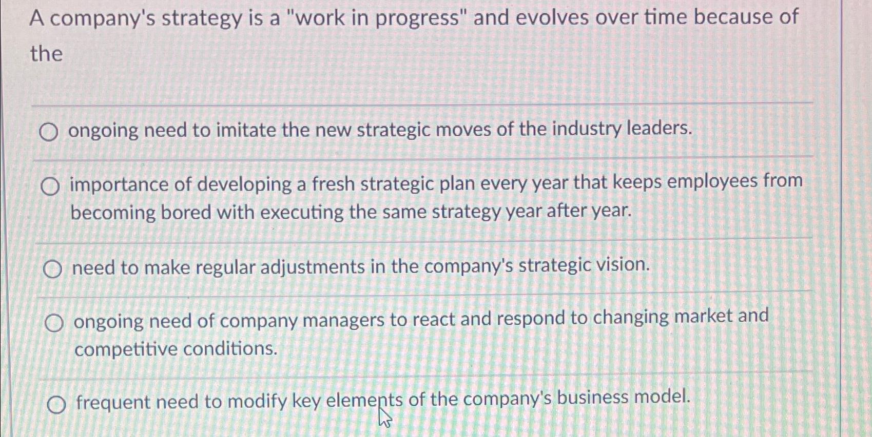  A company's strategy is a "work in progress" and evolves over