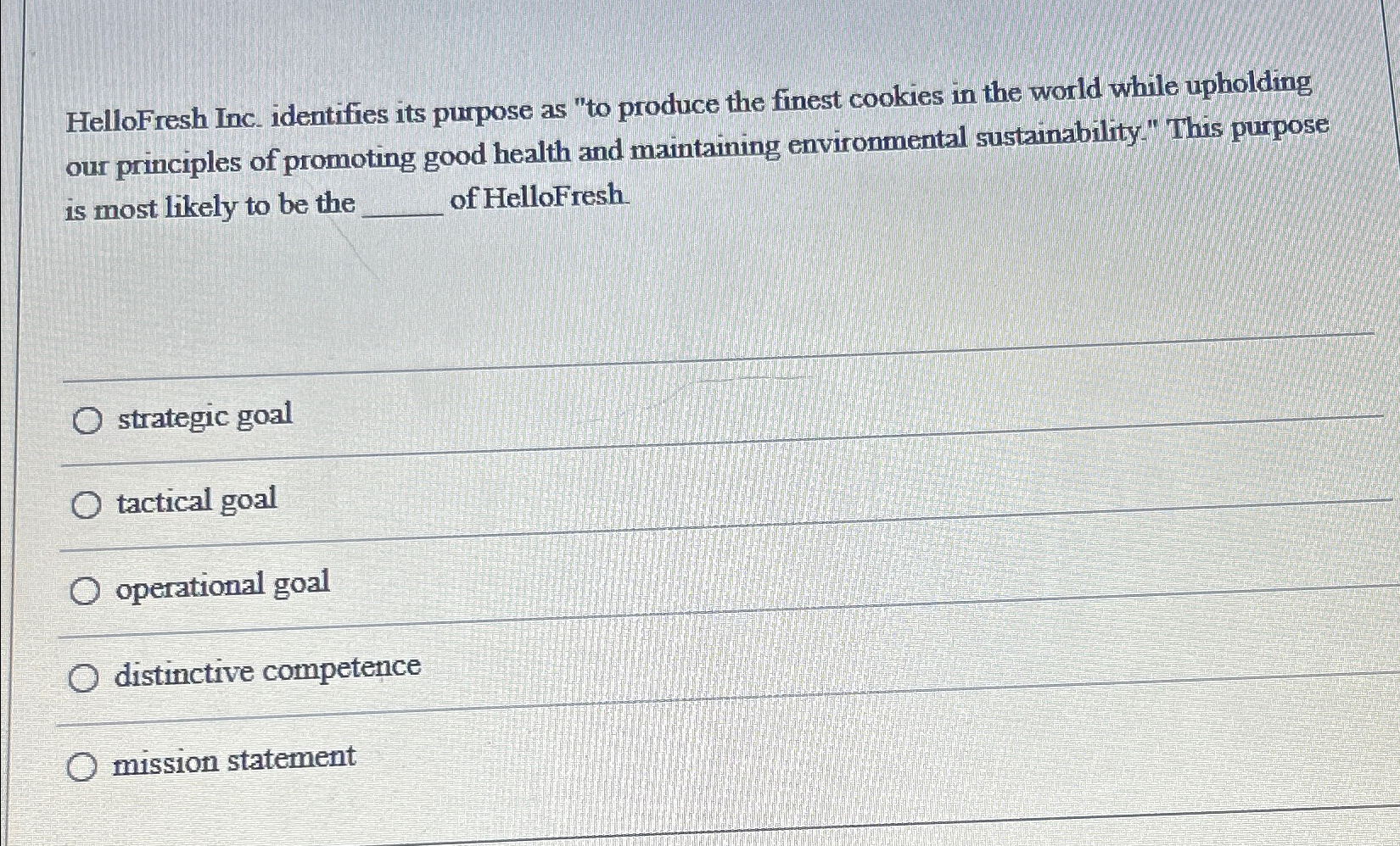  HelloFresh Inc-identifies its purpose as "to produce the finest cookies in