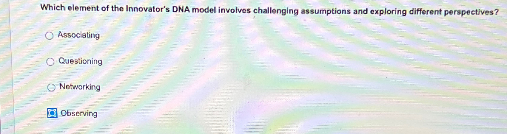  Which element of the Innovator's DNA model involves challenging assumptions and