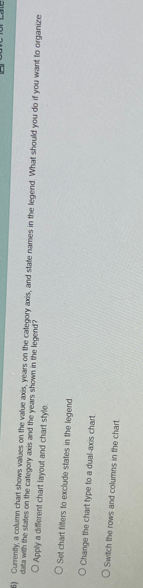  Irrently, a column chart shows values on the value axis, years