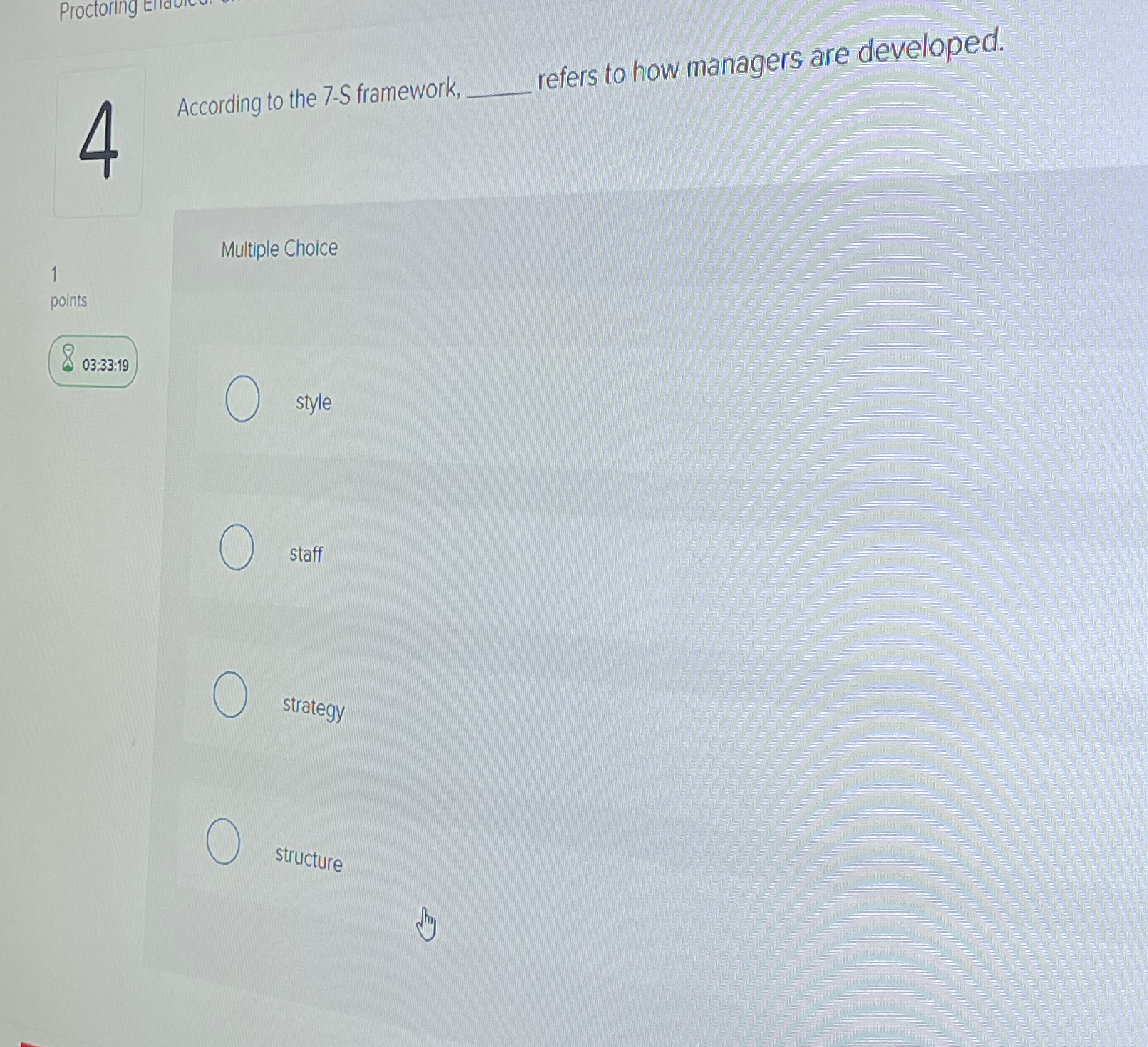  According to the 7-S framework, refers to how managers are developed.