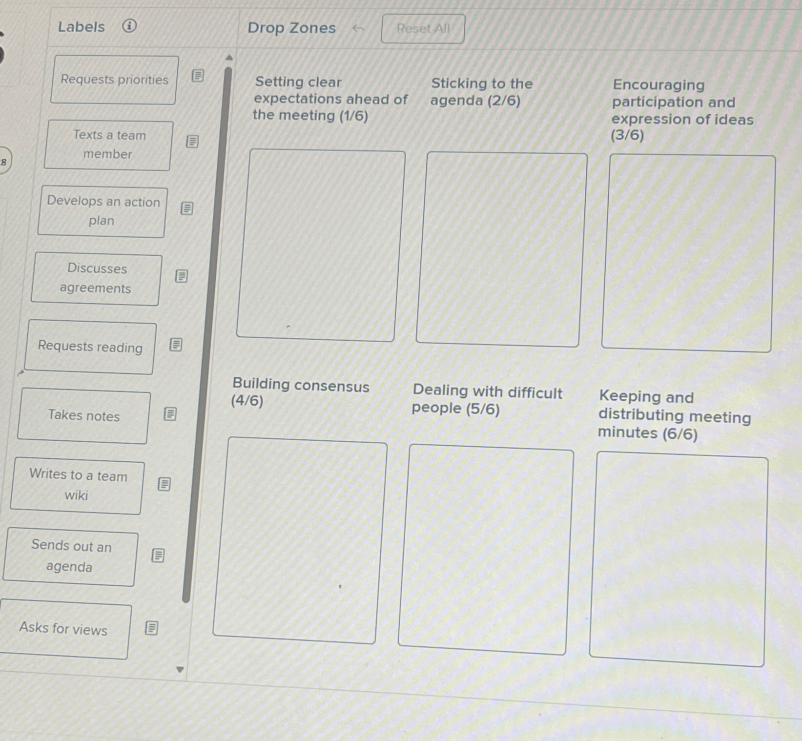  Labels Drop Zones 8 Texts a team Setting clear expectations ahead