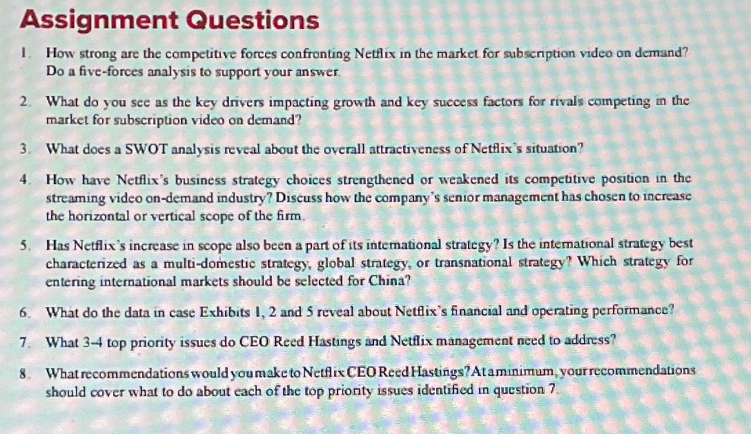  Assignment Questions How strong are the competitive forces confronting Nettix in