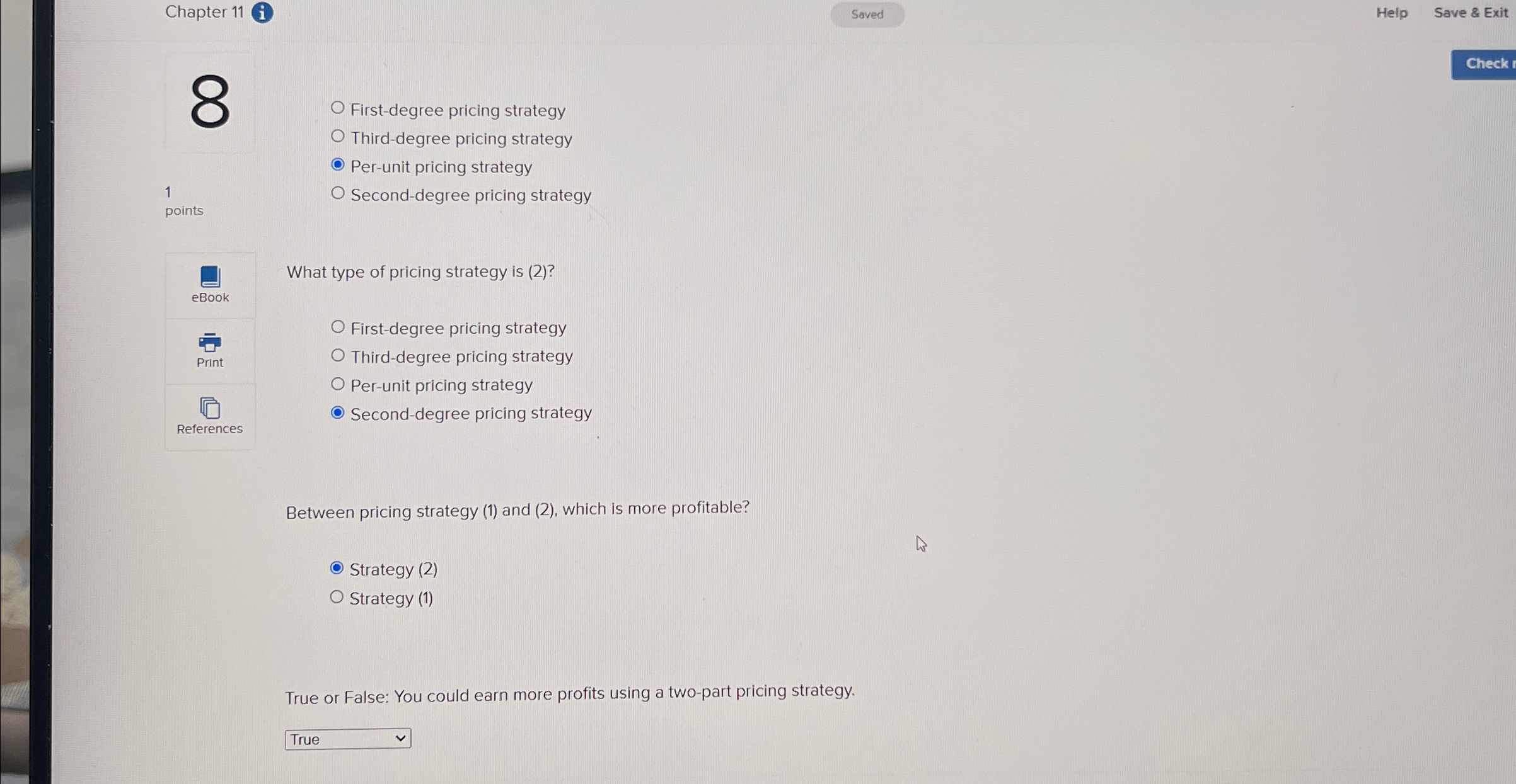  Chapter 11 i Help Save & Exit What type of pricing