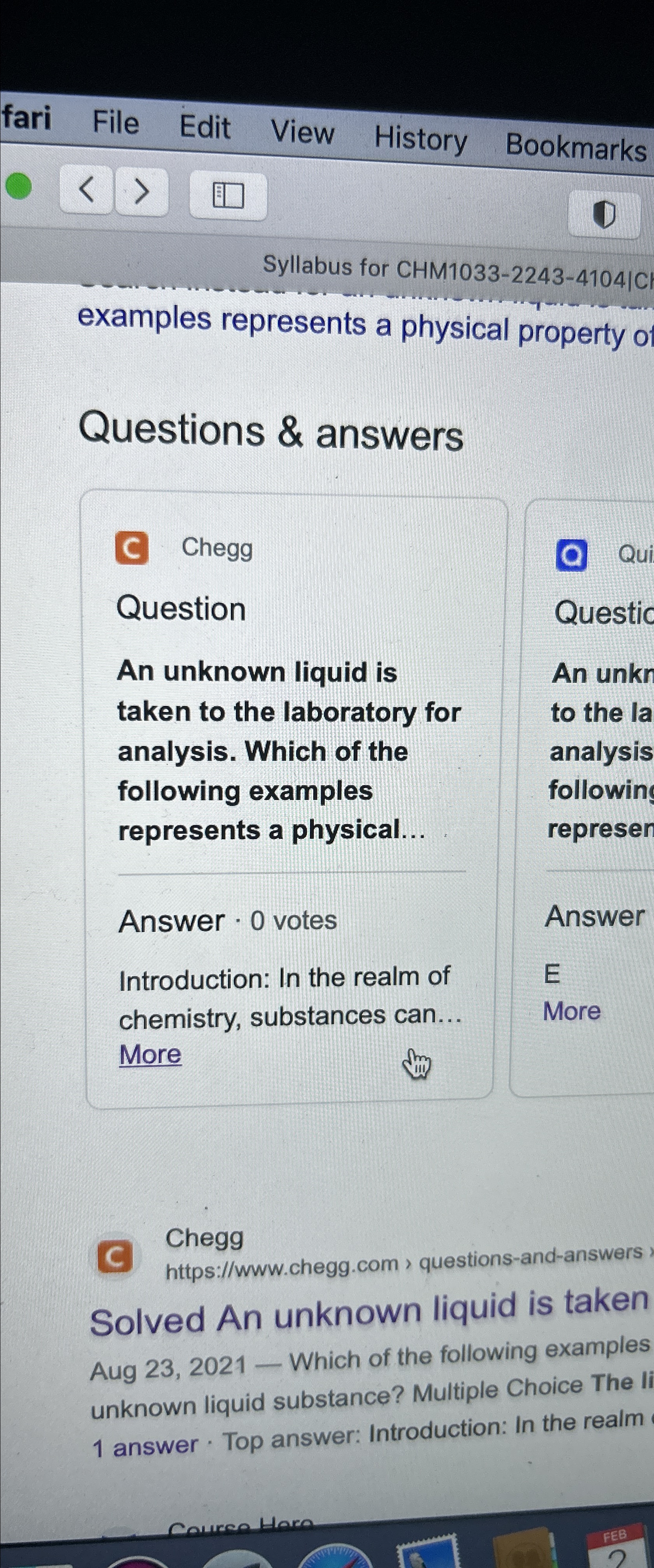  Syllabus for CHM1033-2243-4104|C examples represents a physical property o Questions &