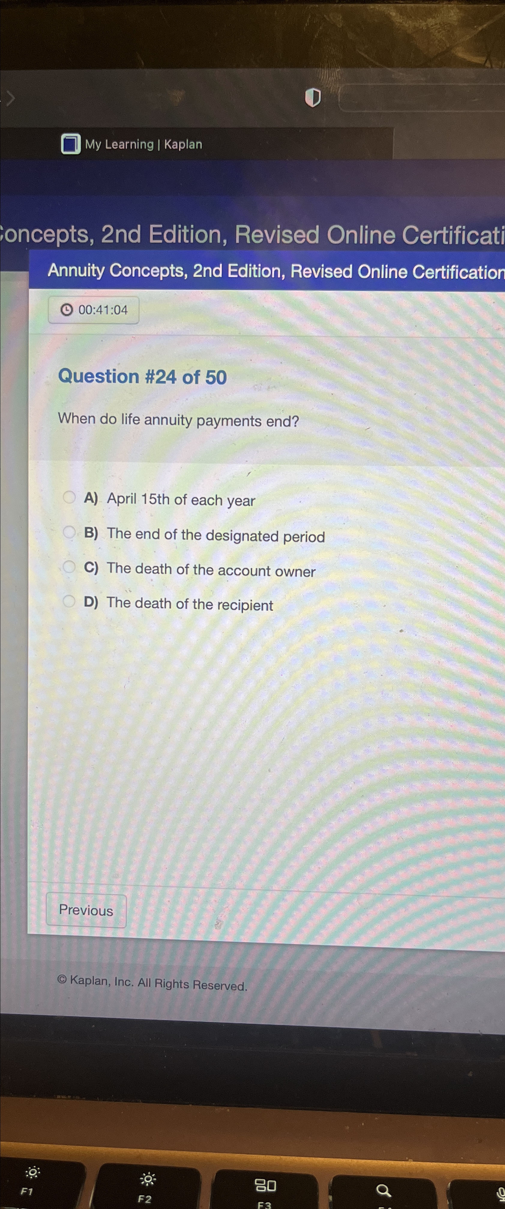  My Learning | Kaplan :oncepts, 2nd Edition, Revised Online Certificati Annuity