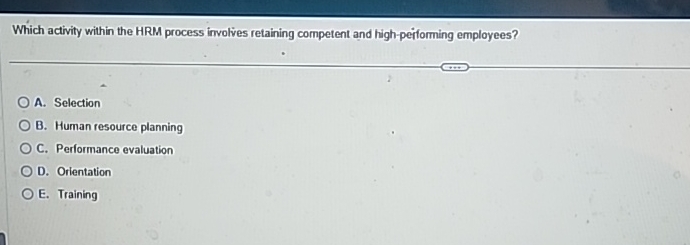  Which activity within the HRM process involves retaining competent and high-performing