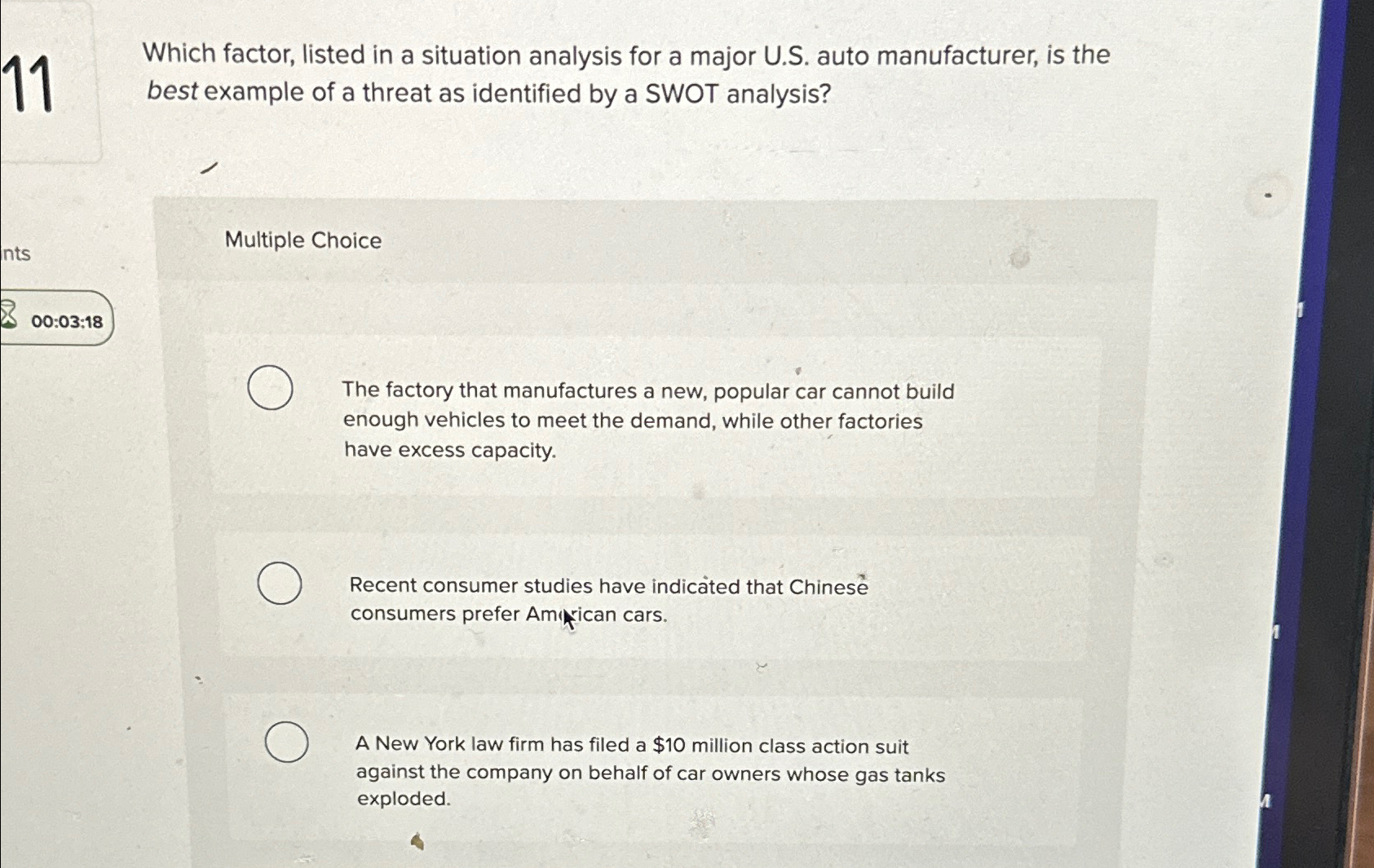  11 Which factor, listed in a situation analysis for a major