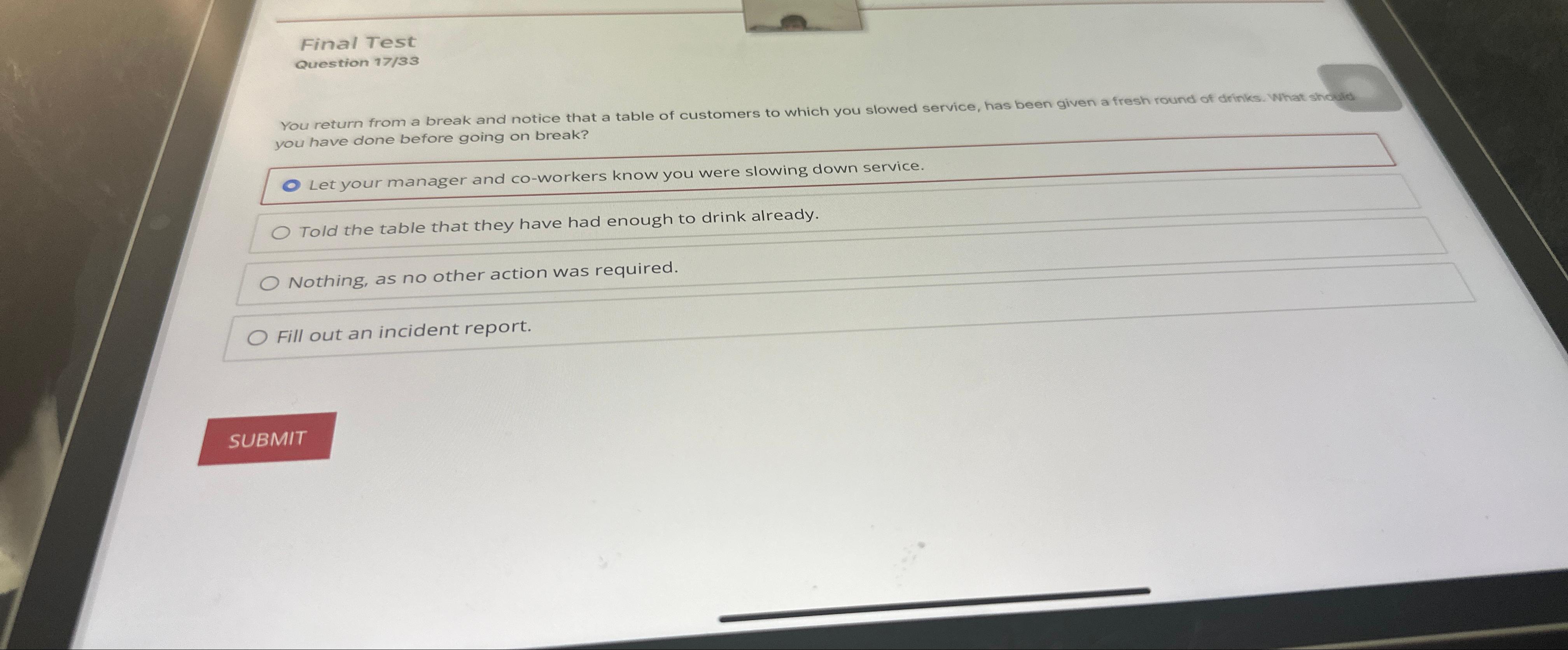  Final Test Question 17/33 you have done before going on break?