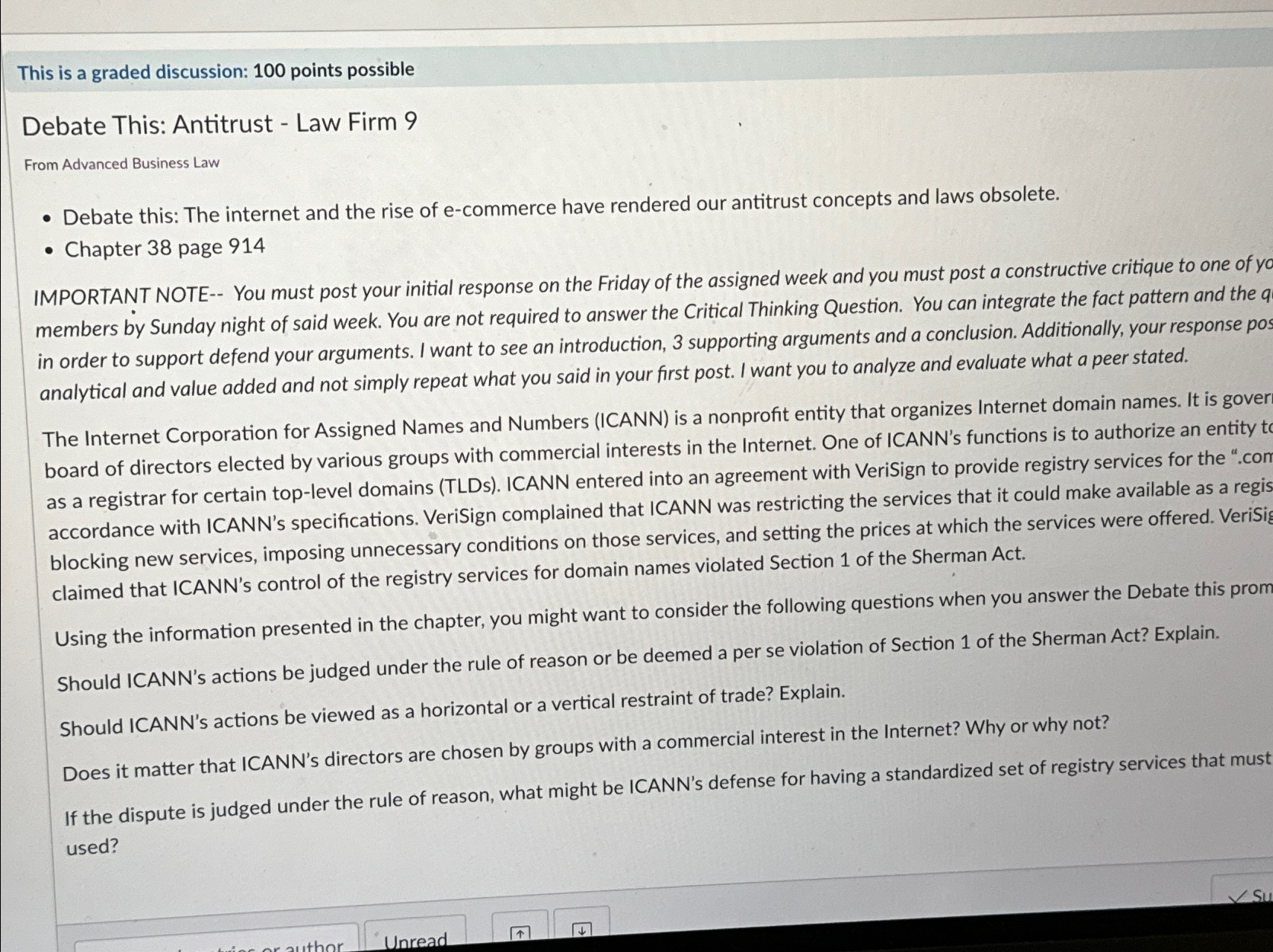  This is a graded discussion: 100 points possible Debate This: Antitrust