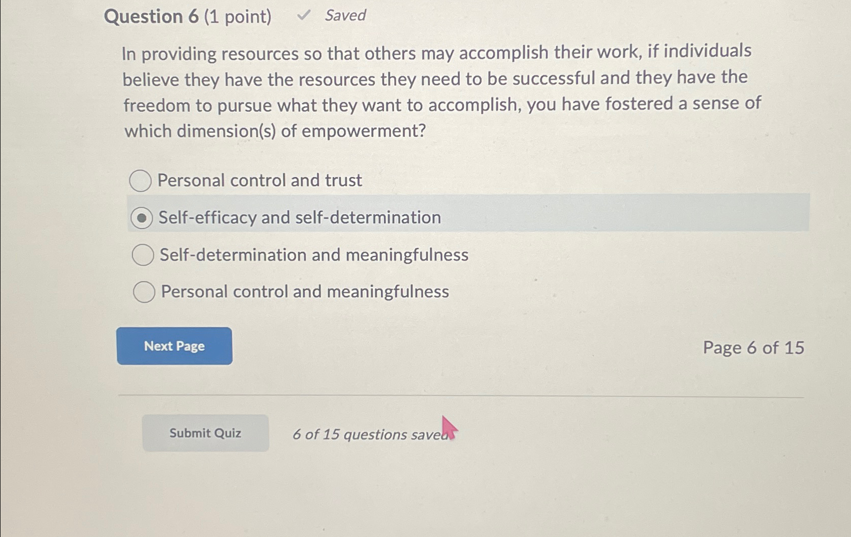  Question 6(1 point) Saved In providing resources so that others may