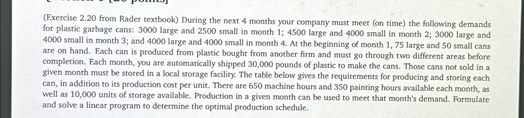  (Exercise 2.20 from Rader textbook) During the next 4 months your