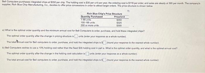  Bell Computers purchases integrated chips at $350 per chip. The holding