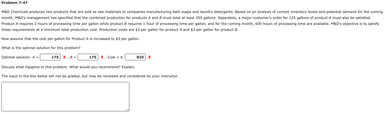  Problem 7-47 these requirements at a minimum total production cost. Production