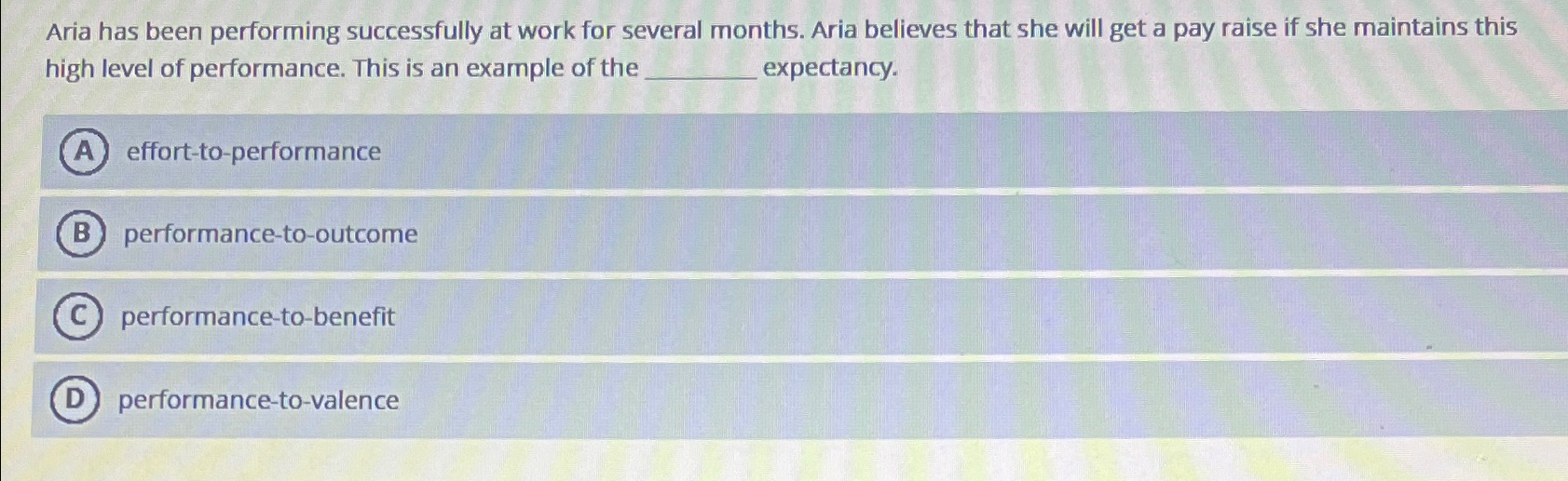 Aria has been performing successfully at work for several months. Aria