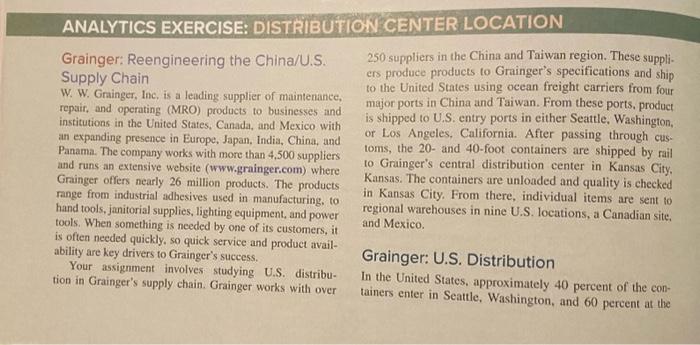 Chapter 14 Case: Distribution Center Location page 482 operations and supply chain