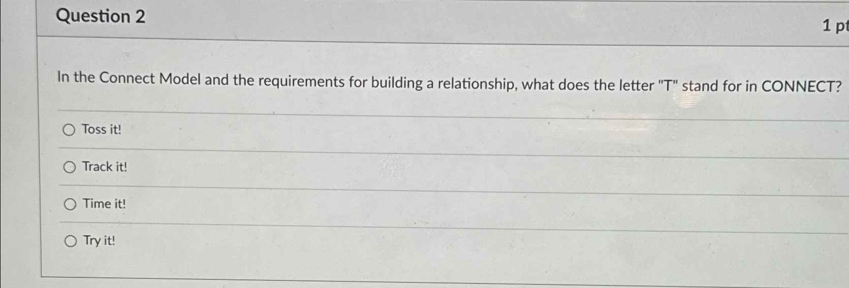  Question 2 In the Connect Model and the requirements for building