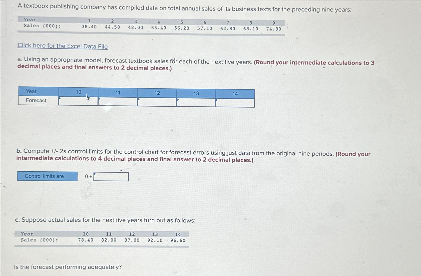  A textbook publishing company has compiled data on total annual sales