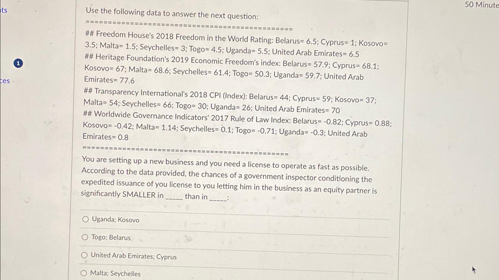  Use the following data to answer the next question: 50 Minute