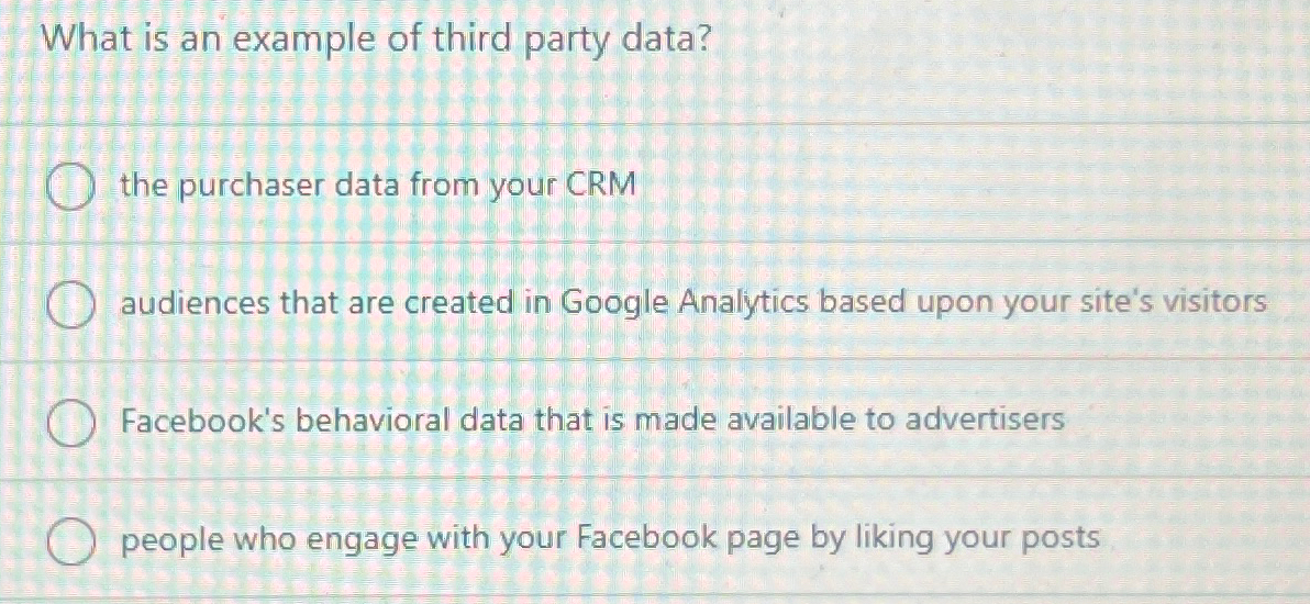  What is an example of third party data? the purchaser data