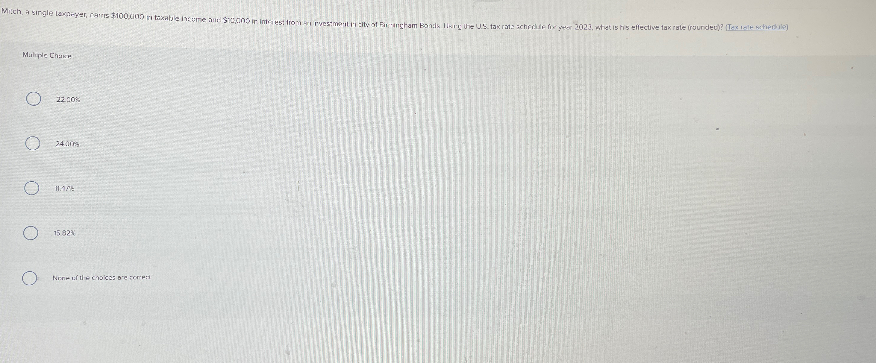  Multiple Choice 2200% 24.00% 11.47% 15.82% None of the choices are