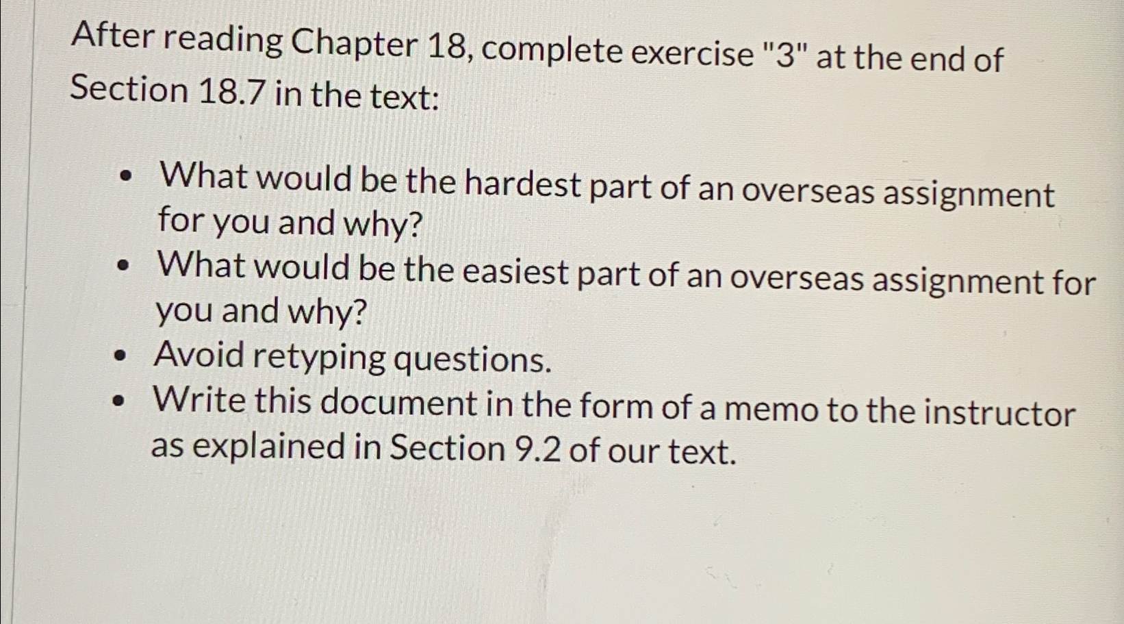  After reading Chapter 18, complete exercise "3" at the end of