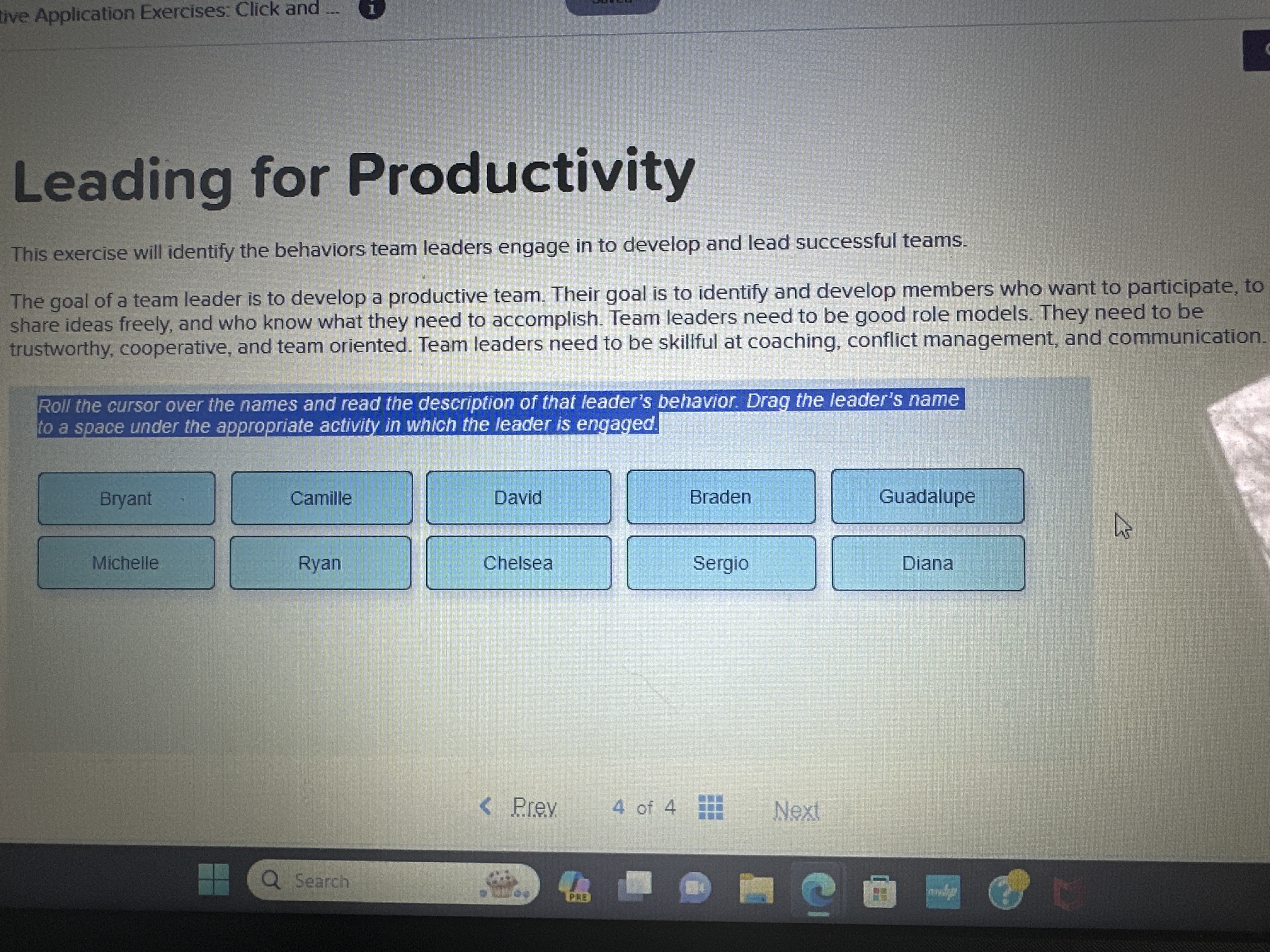  LeadLeading for productivity, this exercise while identify the behavior team leaders,