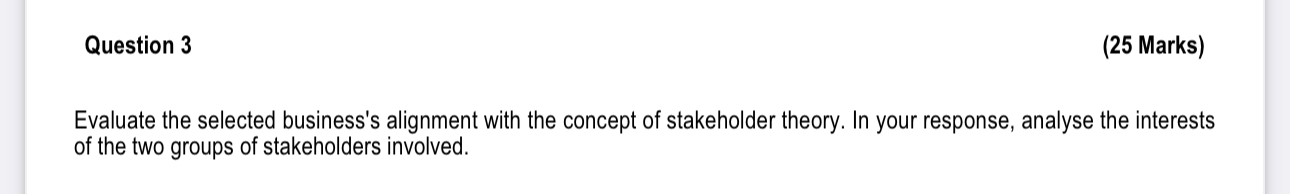  Question 3 (25 Marks) Evaluate the selected business's alignment with the