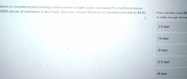  Jason is considering purchasing a new machine to make plastic silverware