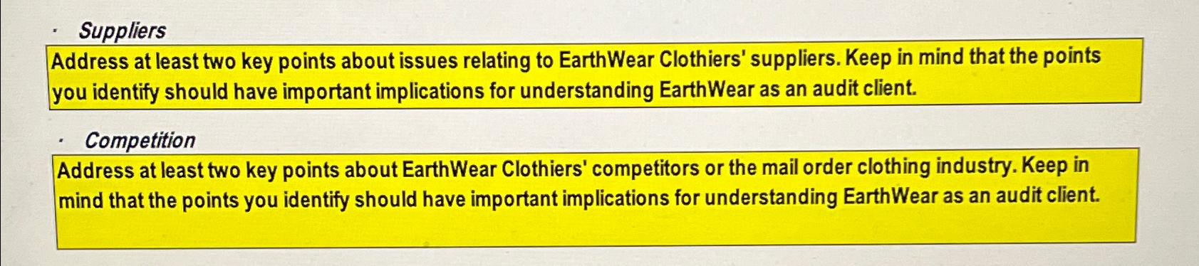  Suppliers Address at least two key points about issues relating to