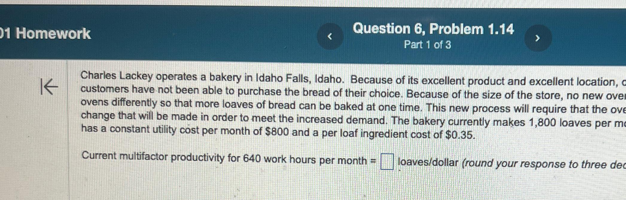  1 Homework Question 6, Problem 1.14 Part 1 of 3 Charles