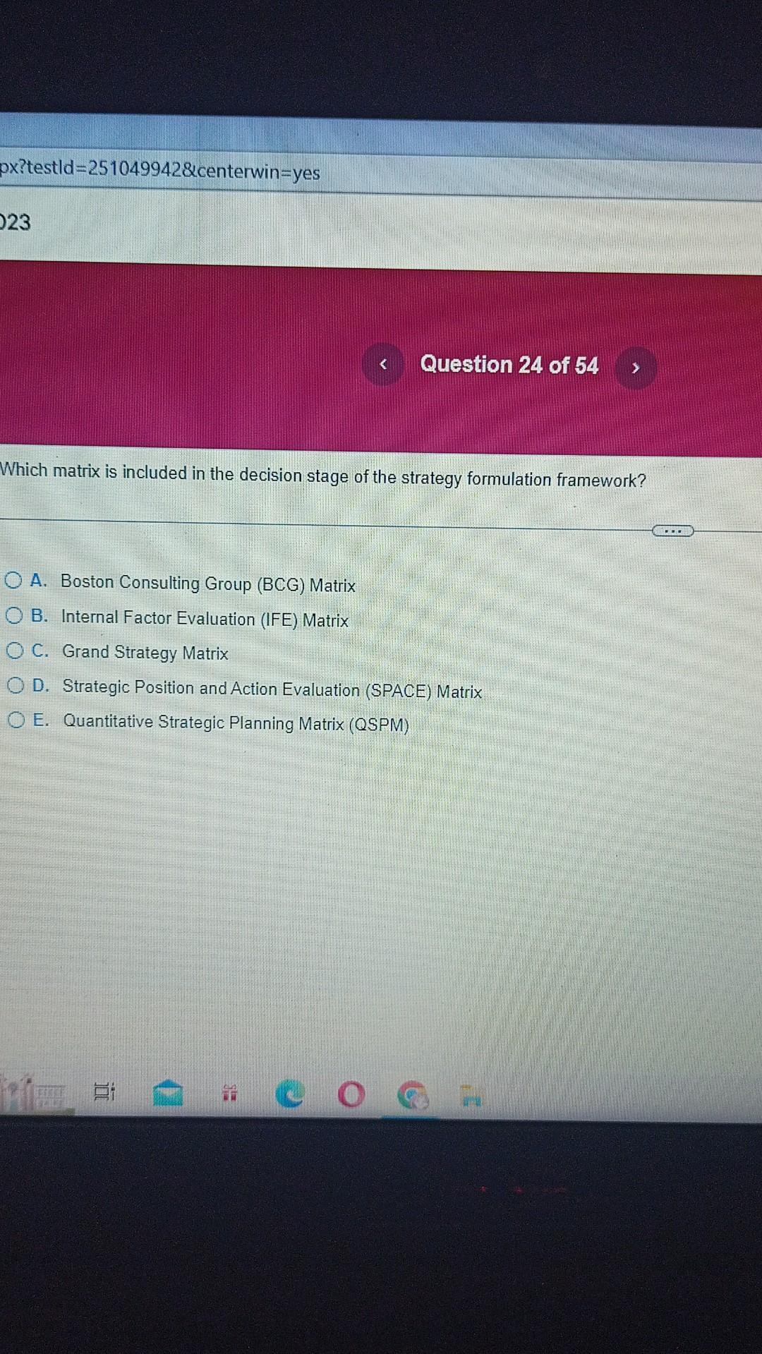  which are the answer Which matrix is included in the decision