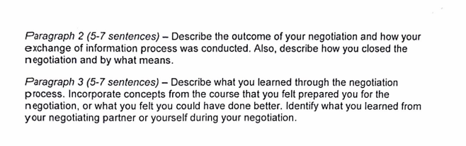 Thank you very much in advance Actual Negotiation Write-up Your job for