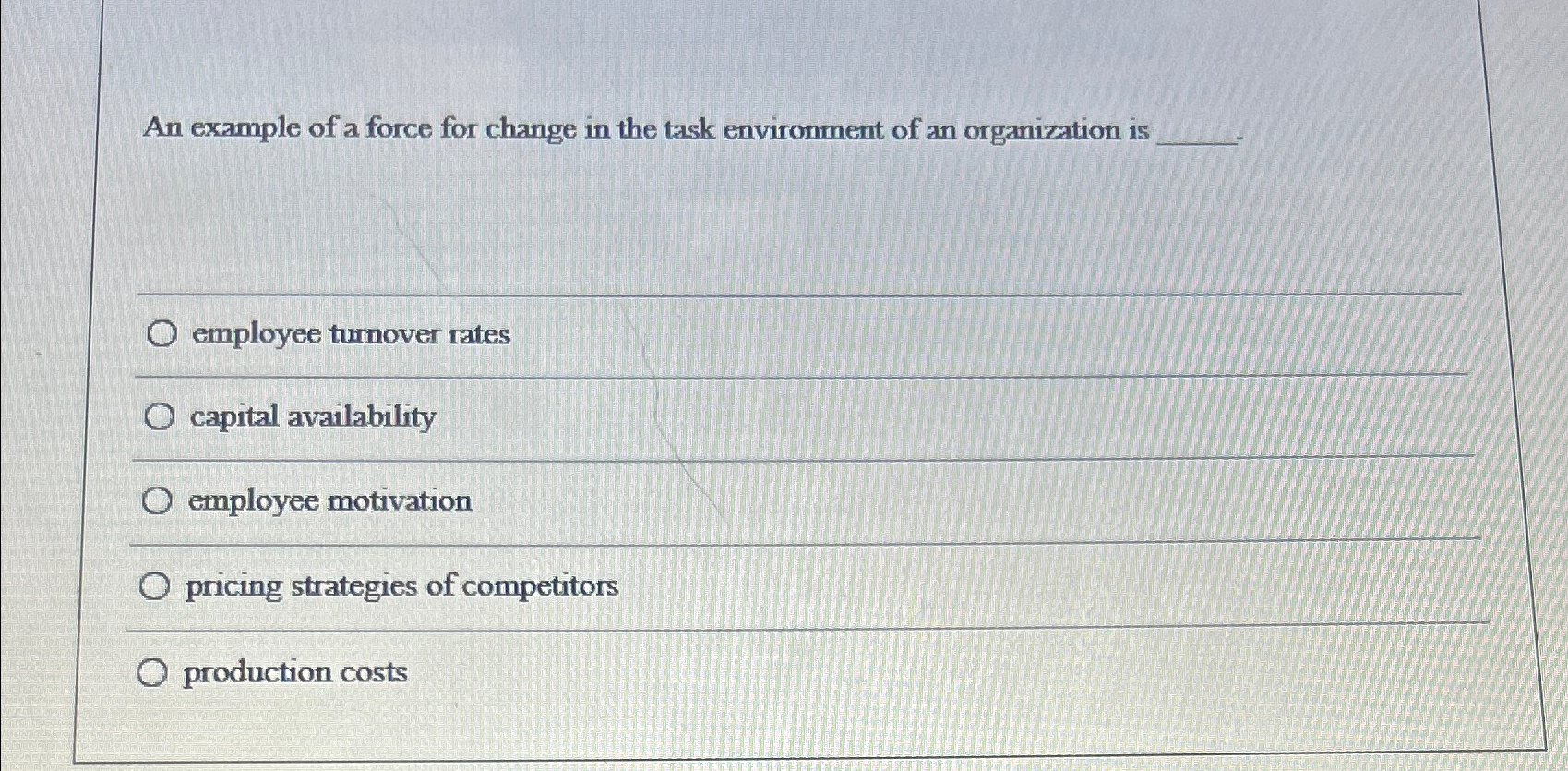  An example of a force for change in the task environment