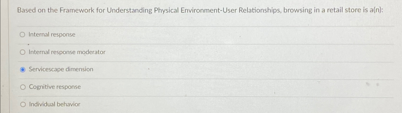  Based on the Framework for Understanding Physical Environment-User Relationships, browsing in