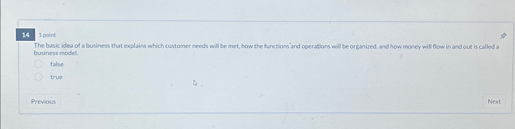  1 point The basic idea of a business that explains which
