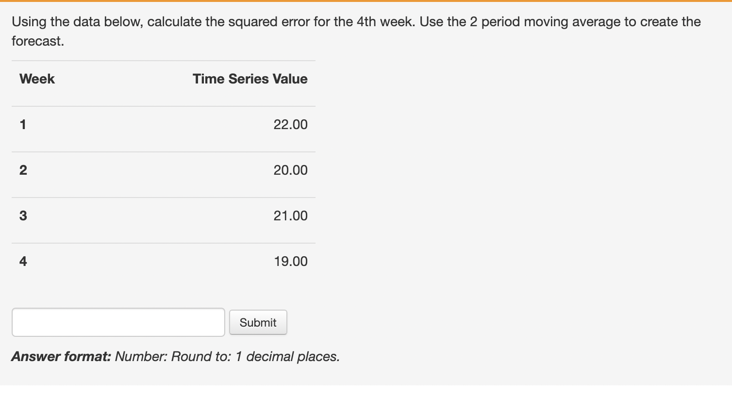 Using the data below, calculate the squared error for the 4th