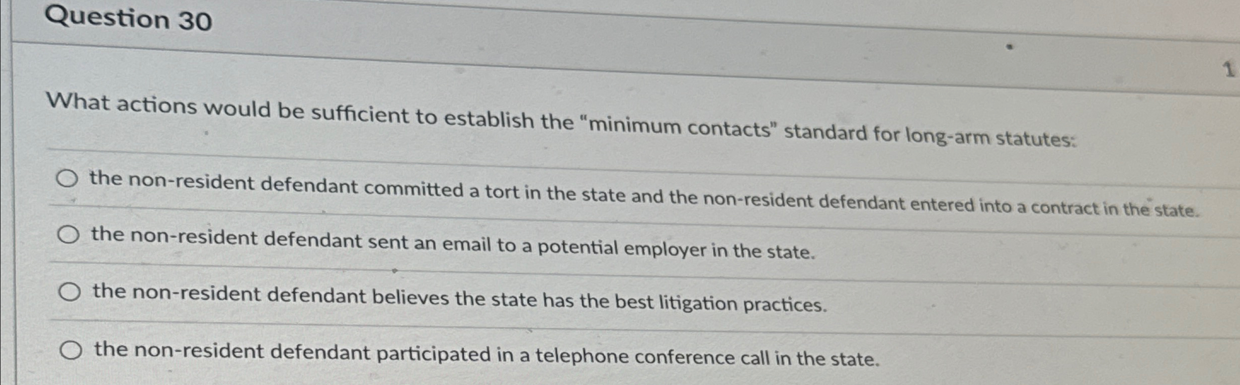  Question 30 What actions would be sufficient to establish the "minimum