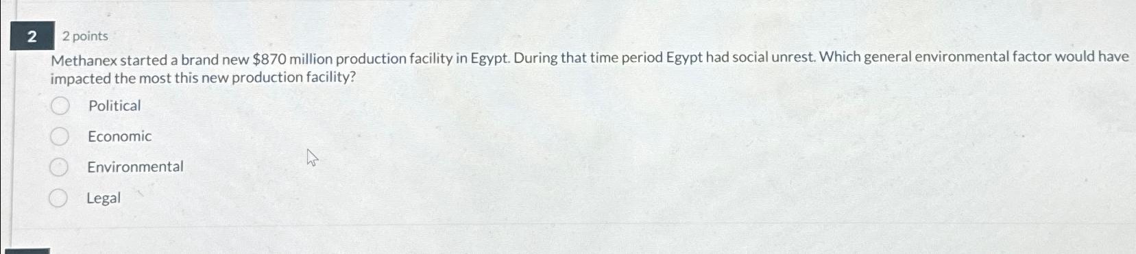  2 2 points Methanex started a brand new $870 million production