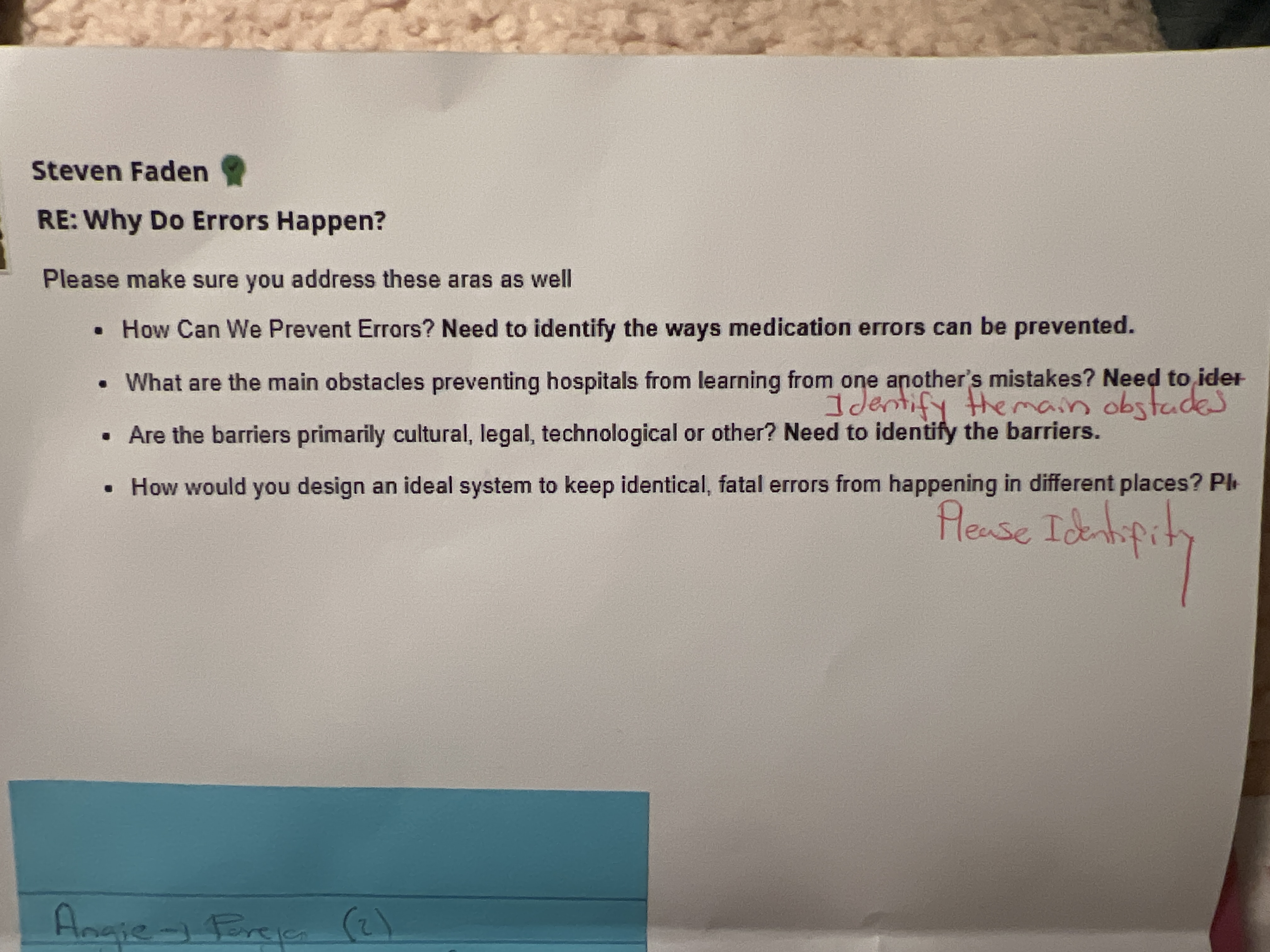  RE: Why Do Errors Happen? Please make sure you address these