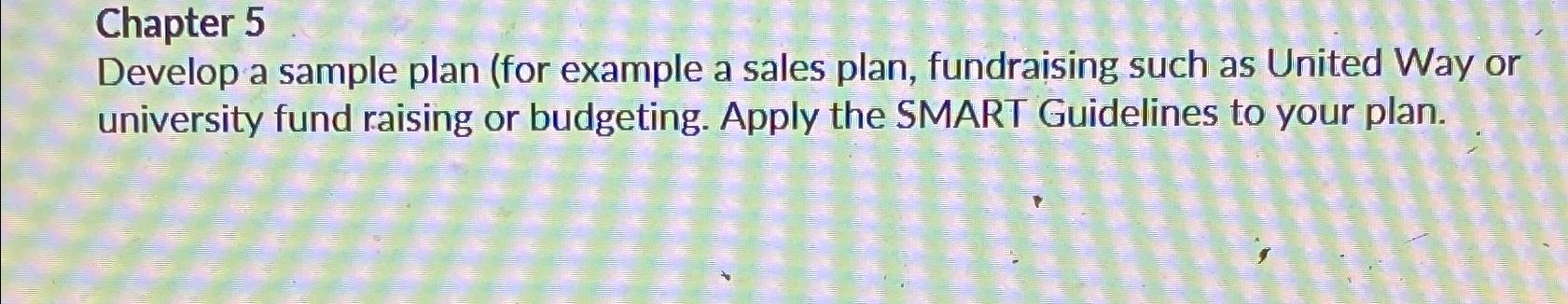  Chapter 5 Develop a sample plan (for example a sales plan,