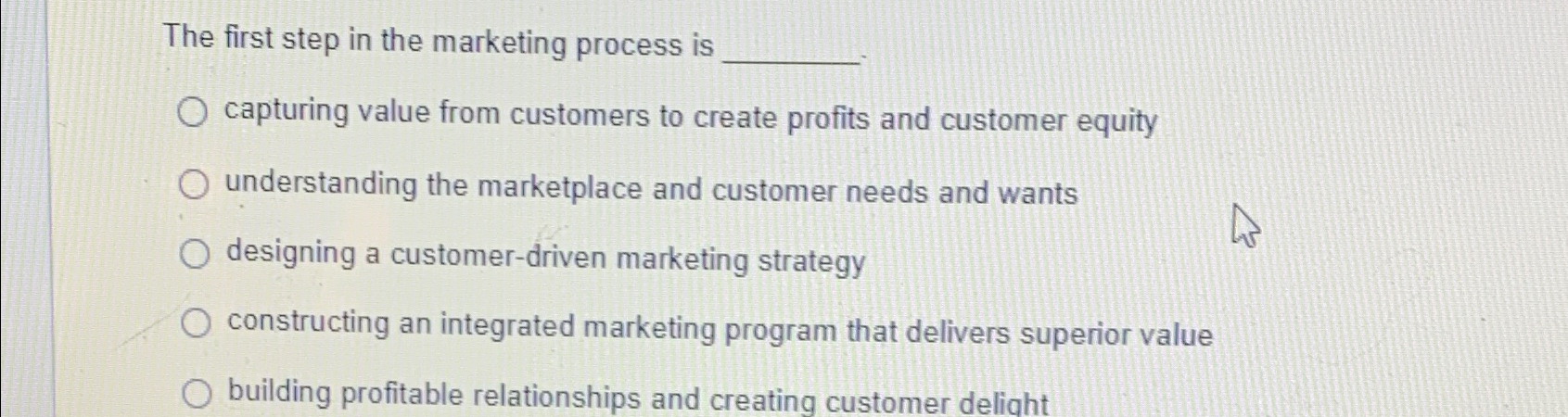  The first step in the marketing process is capturing value from