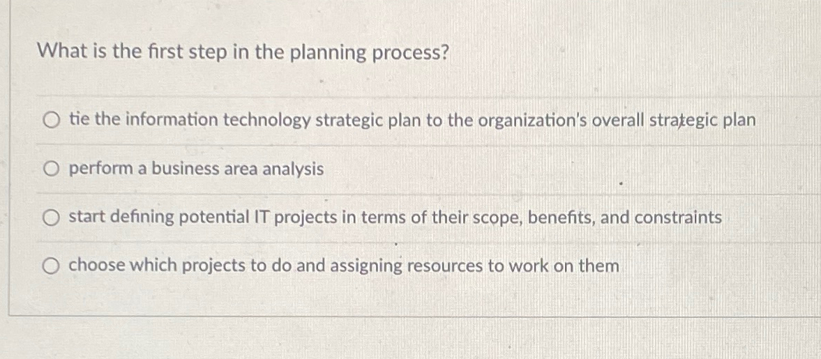  What is the first step in the planning process? tie the